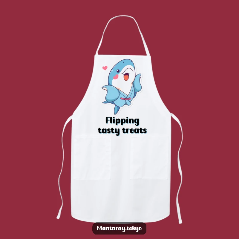 Funny Kawaii Manta Ray Apron: Blue Kimono Kitchen Wear, Playful Flip, Dashing Funny Gift