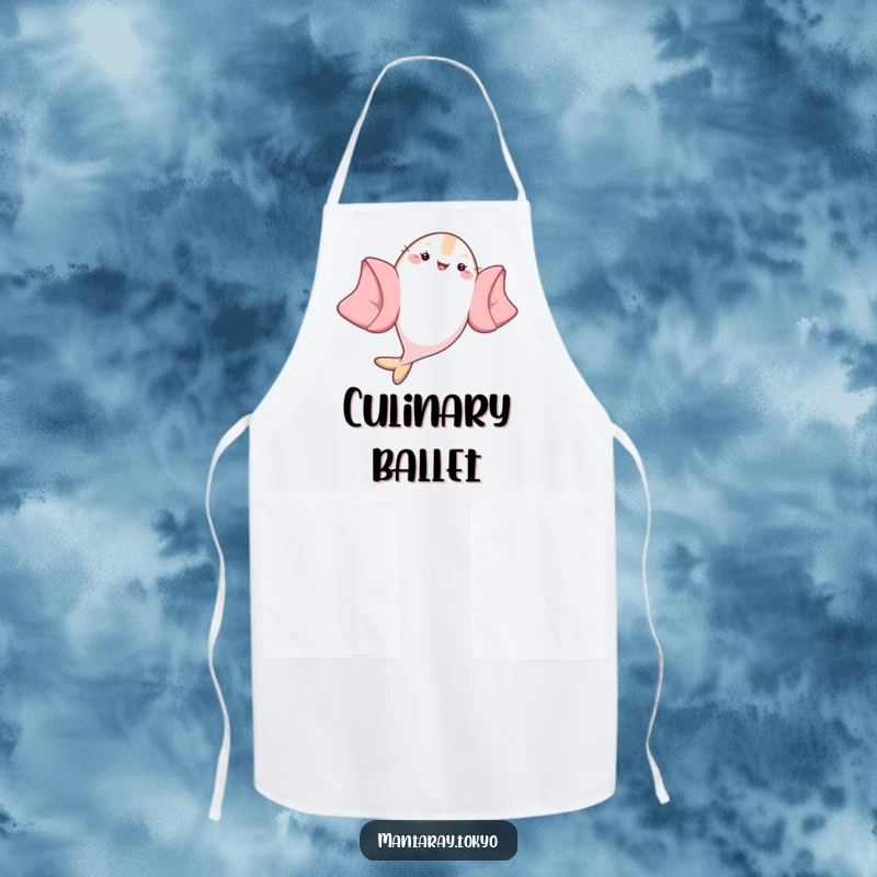 Funny Manta Ray Apron: A kawaii manta ray in a stylish kimono flip, keeping your kitchen adventures humorous and clean.