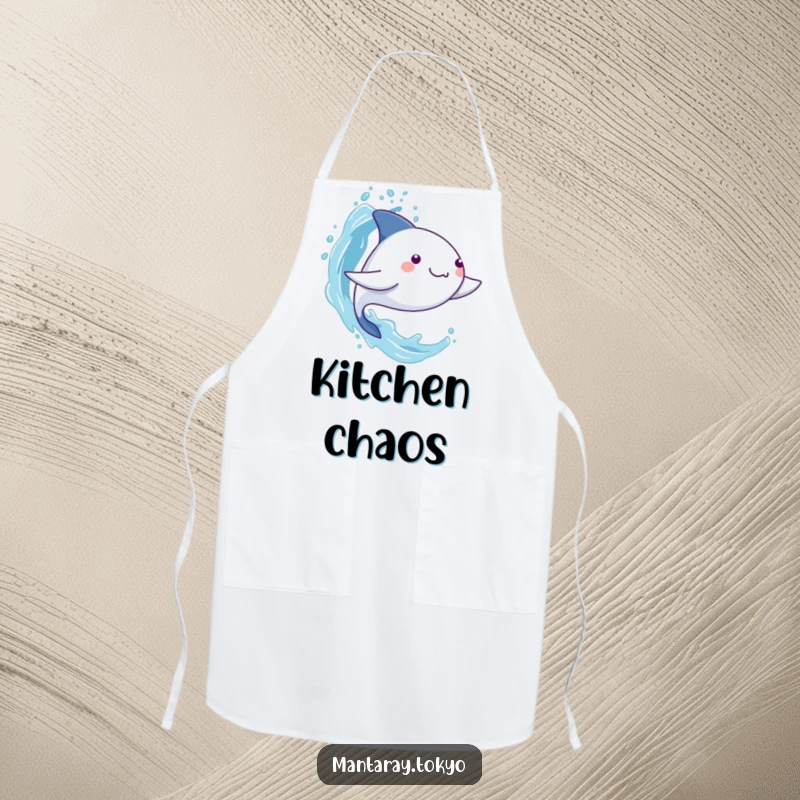 Funny Manta Ray Apron: A kawaii manta ray playfully splashing water, ensuring your cooking is fun and mess-free.