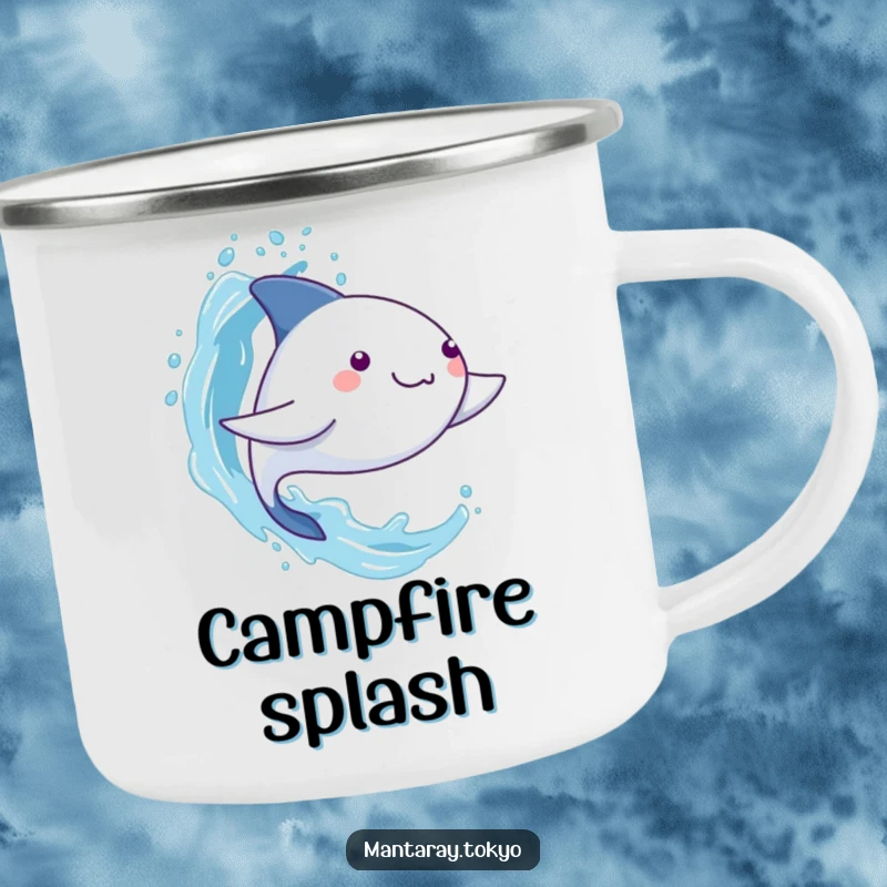Funny Manta Ray Camping Mug: A kawaii manta ray splashing water, ready for your outdoor escapades with a humorous vibe.