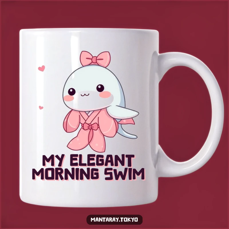 Funny Kawaii Manta Ray Mug: Pink Kimono Art, Adorable Swimmer, Cute Funny Gift