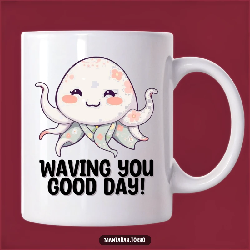 Funny Smiling Manta Ray Floral Kimono Mug: Waving Tentacles, Perfect Humorous Gift