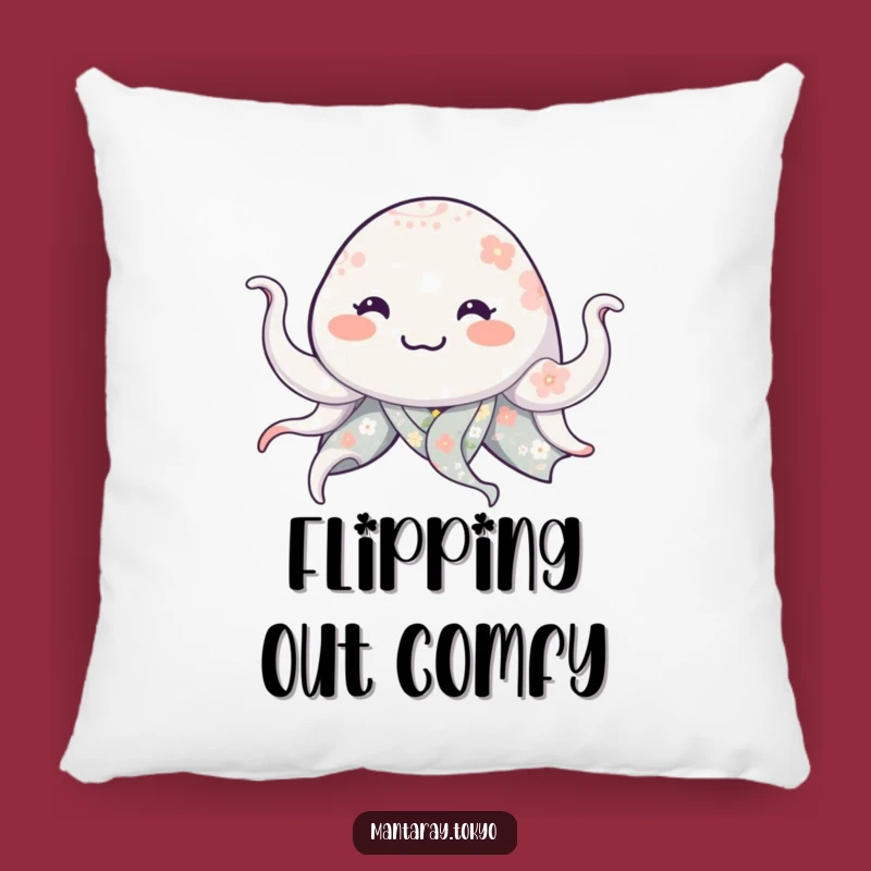 Funny Manta Ray Floral Kimono Pillow: Waving Tentacles, Cozy Humorous Decor