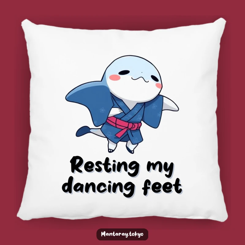 Funny Manta Ray Indigo Kimono Pillow: Dancing Step, Cozy Humorous Decor