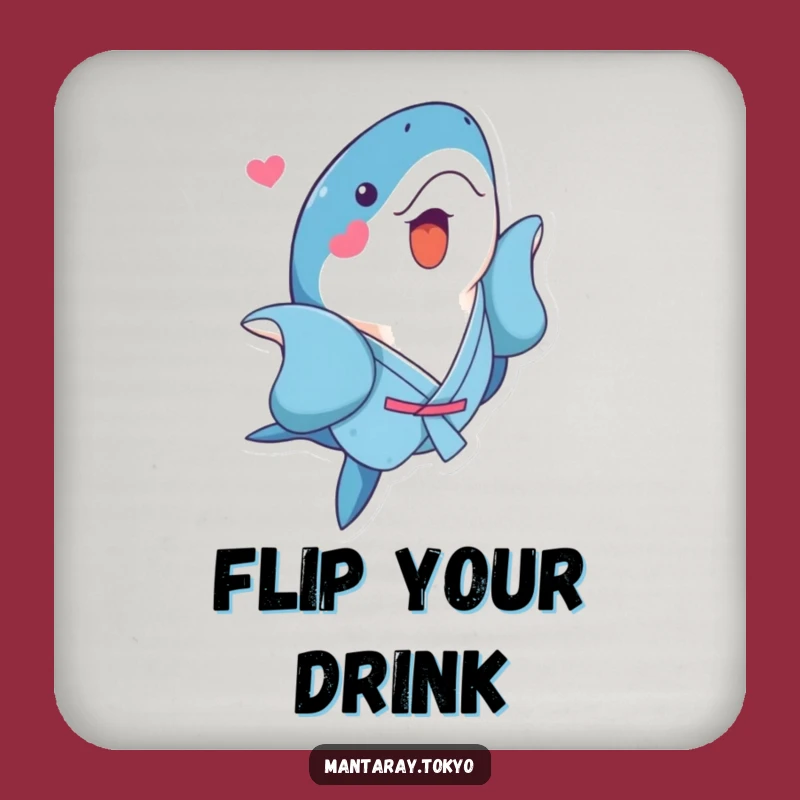 Funny Kawaii Manta Ray Coasters: Blue Kimono Flip Set, Playful Swimmer, Stylish Funny Gift