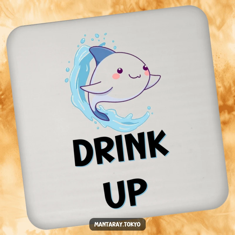 Funny Manta Ray Coaster: A kawaii manta ray splashing water, guarding your surfaces with playful, humorous aquatic flair.