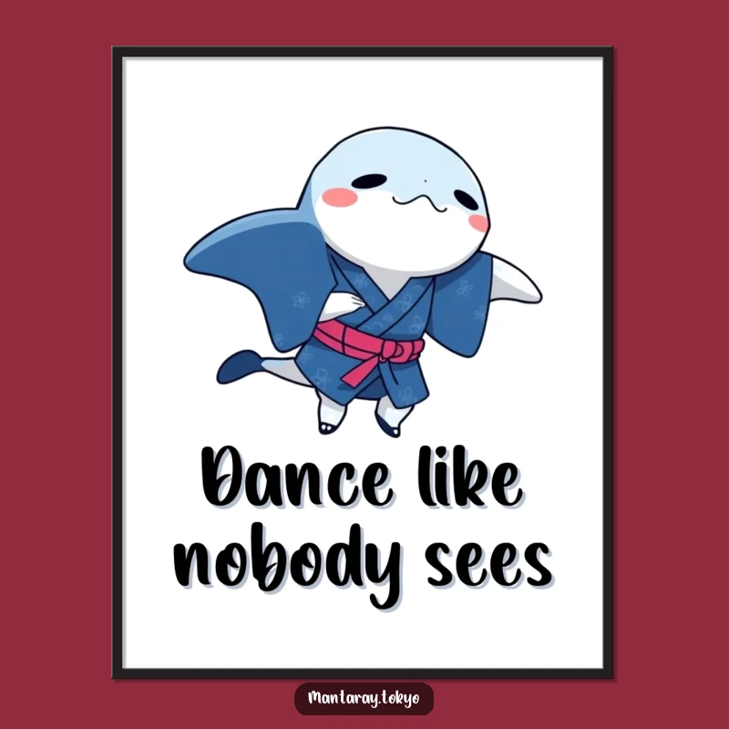 Funny Manta Ray Indigo Kimono Poster: Dancing Step, Whimsical Humorous Art