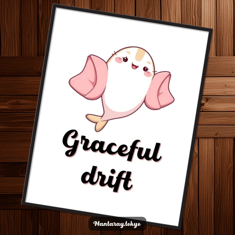 Funny Manta Ray Poster: Capturing a kawaii manta ray in a dynamic, kimono-billowing flip for humorous wall decor.