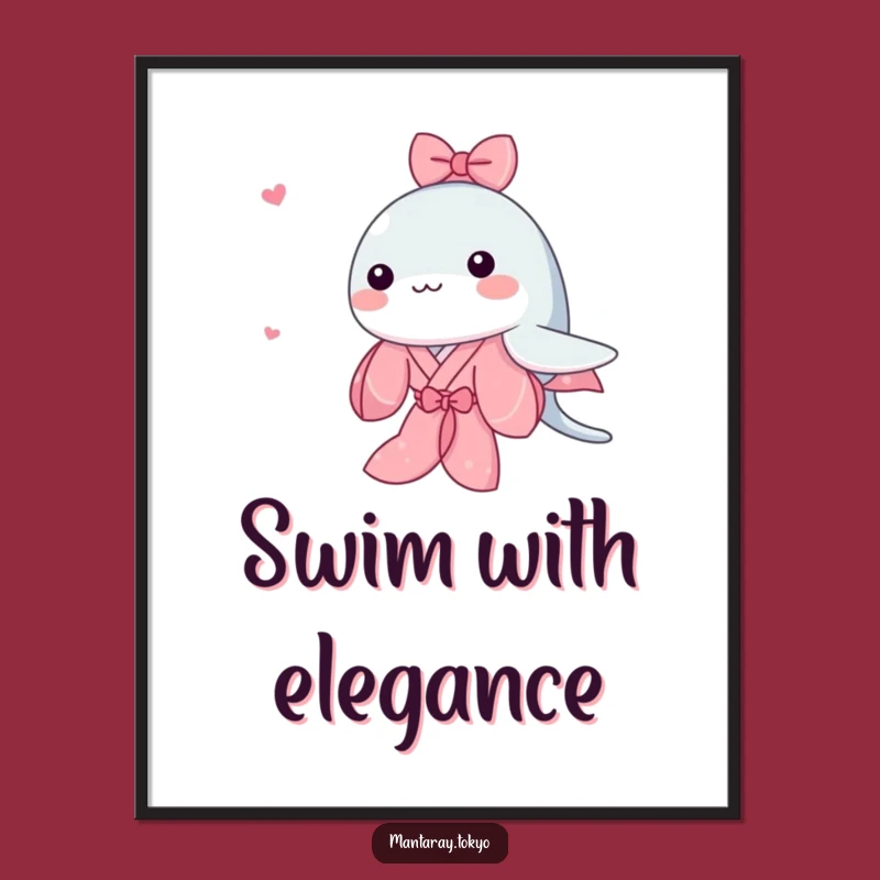 Funny Kawaii Manta Ray Poster: Pink Kimono Art, Graceful Swim Print, Cute Funny Gift Decor
