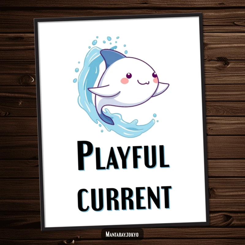Funny Manta Ray Poster: A kawaii manta ray joyfully splashing stylized water, capturing a moment of aquatic fun.