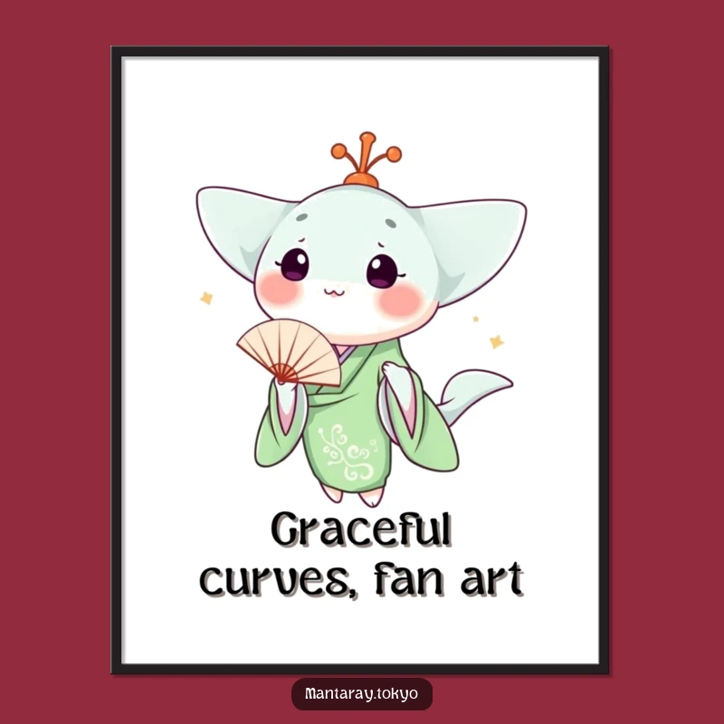 Funny Kawaii Manta Ray Kimono Poster: Elegant & Humorous Wall Art