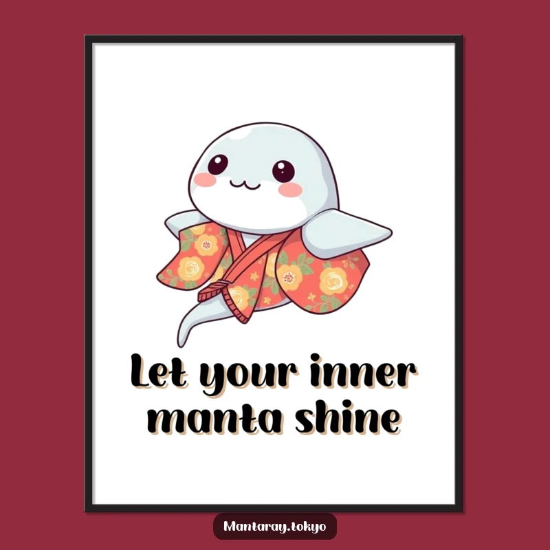 Free Printable Kawaii Manta Ray Wall Art: Funny Kimono Downloadable Art Gift
