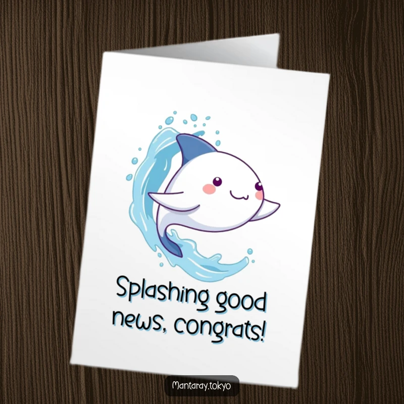 Funny Free Printable Congratulations Card showing a kawaii mantaray gleefully splashing stylized water with its fins.