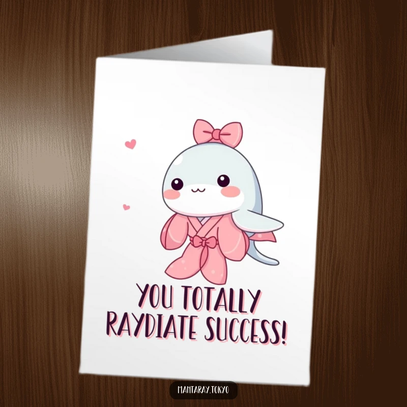 Funny Free Printable Congratulations Card: A kawaii manta ray in a traditional pink kimono swims elegantly, ideal for a sweet DIY congratulation.
