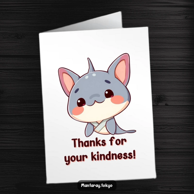 Funny Free Printable Thank You Card of a kawaii mantaray looking inquisitively with its head tilted, kimono collar neat.