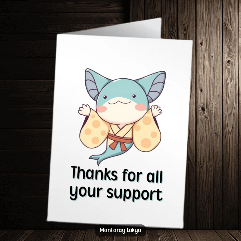 Funny Free Printable Whimsical Manta Ray Thank You Card, a ray in a kimono with flowing sleeves waves.