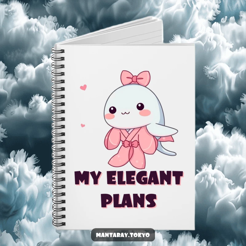 Funny Kawaii Manta Ray Notebook with a cute manta ray in a pink kimono swimming, perfect for journaling and notes.